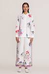 RANNA GILL_Ivory Linen, Viscose Embroidery Collared Floral Buttondown Shirt_Online_at_Aza_Fashions