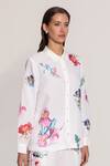 Shop_RANNA GILL_Ivory Linen, Viscose Embroidery Collared Floral Buttondown Shirt_Online_at_Aza_Fashions
