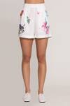 Shop_RANNA GILL_Ivory Linen, Viscose Embroidery Floral Shorts _at_Aza_Fashions