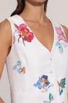 Buy_RANNA GILL_Ivory Linen, Viscose Embroidery V-neck Waistcoat _Online_at_Aza_Fashions