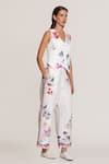Shop_RANNA GILL_Ivory Linen, Viscose Embroidery V-neck Waistcoat _Online_at_Aza_Fashions