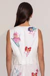 RANNA GILL_Ivory Linen, Viscose Embroidery V-neck Waistcoat _at_Aza_Fashions