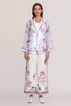 RANNA GILL_Ivory Linen Embroidery Collared Floral Print Eva Jacket _Online_at_Aza_Fashions