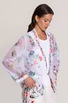 RANNA GILL_Ivory Linen Embroidery Collared Floral Print Eva Jacket _at_Aza_Fashions