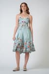 Buy_RANNA GILL_Multi Color Embroidery V-neck Roselle Strap Midi Dress _at_Aza_Fashions