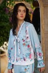 Buy_RANNA GILL_Multi Color Chiffon Embroidery Open Neck Floral Print Tie Blouse _Online_at_Aza_Fashions
