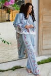 Shop_RANNA GILL_Multi Color Chiffon Embroidery Open Neck Floral Print Tie Blouse _Online_at_Aza_Fashions