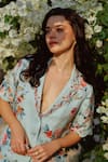 Shop_RANNA GILL_Multi Color Embroidery Collared Floral Scalloped Button Down Shirt _Online_at_Aza_Fashions