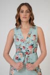 Shop_RANNA GILL_Multi Color Embroidery V-neck Petra Collared Floral Waistcoat _at_Aza_Fashions