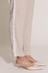Shop_RANNA GILL_Beige Linen Embroidery Split V-neck Stripe Kurta Pant Set _Online_at_Aza_Fashions