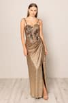 Buy_RANNA GILL_Gold Sequins Sweetheart Neck Solaria Gown _Online_at_Aza_Fashions