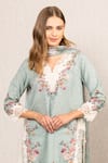 Buy_RANNA GILL_Cobalt Polyester Lace V-neck Roselyn Tunic Set _Online_at_Aza_Fashions