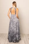 Shop_RANNA GILL_Gray Viscose Sequins V-neck Riva Pleated Gown _at_Aza_Fashions