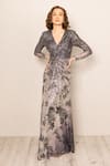 RANNA GILL_Gray Polyester, Georgette Sequins V-neck Zale Grey Ombre Gown _at_Aza_Fashions