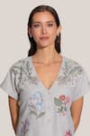 RANNA GILL_Green Polyester Embroidery V-neck Botanica Kurta Set _Online_at_Aza_Fashions