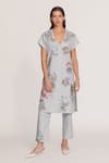 Buy_RANNA GILL_Green Polyester Embroidery V-neck Botanica Kurta Set _at_Aza_Fashions
