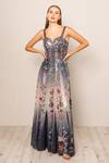 RANNA GILL_Navy Silk Sequins Sweetheart Neck Celestia Gown _Online_at_Aza_Fashions