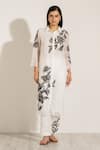 RANNA GILL_White Linen Embroidery Collared Viva Floral Kurta Set _at_Aza_Fashions