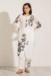 Buy_RANNA GILL_White Linen Embroidery Collared Viva Floral Kurta Set _at_Aza_Fashions