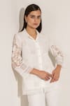 RANNA GILL_White Linen Embroidery Collared Designer Nora Shirt _Online_at_Aza_Fashions