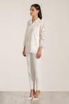 Shop_RANNA GILL_White Linen Embroidery Collared Designer Nora Shirt _at_Aza_Fashions