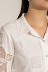 Shop_RANNA GILL_White Linen Embroidery Collared Designer Nora Shirt _Online_at_Aza_Fashions