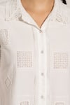 RANNA GILL_White Linen Embroidery Collared Designer Nora Shirt _at_Aza_Fashions