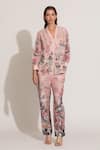 Buy_RANNA GILL_Pink Viscose, Linen Embroidery V-neck Cavern Floral Printed Co-ord Set _at_Aza_Fashions