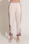 RANNA GILL_Beige Cotton, Linen Embroidery V-neck Floral Kurta Set _Online_at_Aza_Fashions