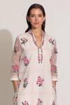 Buy_RANNA GILL_Beige Cotton, Linen Embroidery V-neck Floral Kurta Set _Online_at_Aza_Fashions