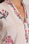 RANNA GILL_Beige Cotton, Linen Embroidery V-neck Floral Kurta Set _Online