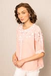 RANNA GILL_Pink Polyester Embroidery Round Neck Naira Top _Online_at_Aza_Fashions