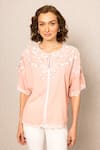 Buy_RANNA GILL_Pink Polyester Embroidery Round Neck Naira Top _at_Aza_Fashions