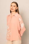 RANNA GILL_Peach Georgette Embroidery Collared Meher Eyelet Top _Online_at_Aza_Fashions