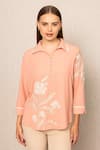 Buy_RANNA GILL_Peach Georgette Embroidery Collared Meher Eyelet Top _Online_at_Aza_Fashions