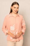Buy_RANNA GILL_Peach Georgette Embroidery Collared Meher Eyelet Top _at_Aza_Fashions