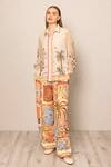 Shop_RANNA GILL_Beige Georgette Embroidery Collared Floral Shirt _Online_at_Aza_Fashions