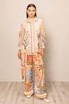 RANNA GILL_Beige Georgette Embroidery Collared Floral Shirt _at_Aza_Fashions