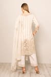 Shop_RANNA GILL_Beige Linen Embroidery V-neck Stripe Kurta Set _at_Aza_Fashions