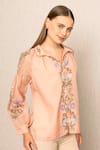 RANNA GILL_Peach Linen Embroidery Collared Orris Blouse _Online_at_Aza_Fashions