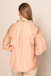 Shop_RANNA GILL_Peach Linen Embroidery Collared Orris Blouse _at_Aza_Fashions