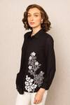 RANNA GILL_Black Georgette Embroidery Collared Lyra Pleated Top _Online_at_Aza_Fashions