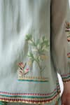 RANNA GILL_Green Cotton, Silk Embroidery V-neck Selva Top _Online_at_Aza_Fashions