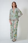 Buy_RANNA GILL_Green Cotton, Silk Embroidery V-neck Selva Top _at_Aza_Fashions