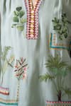 Shop_RANNA GILL_Green Cotton, Silk Embroidery V-neck Selva Top _Online_at_Aza_Fashions