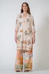 Buy_RANNA GILL_Beige Georgette Embroidery Split V-neck Ornella Tunic _at_Aza_Fashions