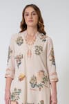 Buy_RANNA GILL_Beige Georgette Embroidery Split V-neck Ornella Tunic _Online_at_Aza_Fashions