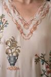 RANNA GILL_Beige Embroidery V-neck Celina Floral Top _Online_at_Aza_Fashions