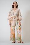 Buy_RANNA GILL_Beige Embroidery V-neck Celina Floral Top _at_Aza_Fashions