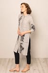Buy_RANNA GILL_Gray Linen Embroidery Round Neck Grey Stripe Asteria Tunic _Online_at_Aza_Fashions